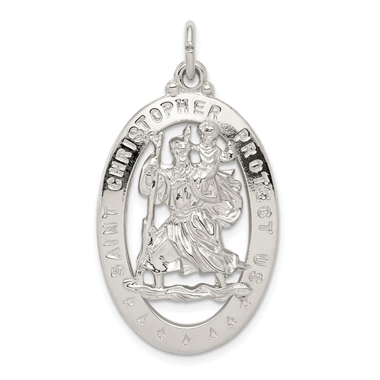 Sterling Silver Rhodium-Plated Saint Christopher Medal