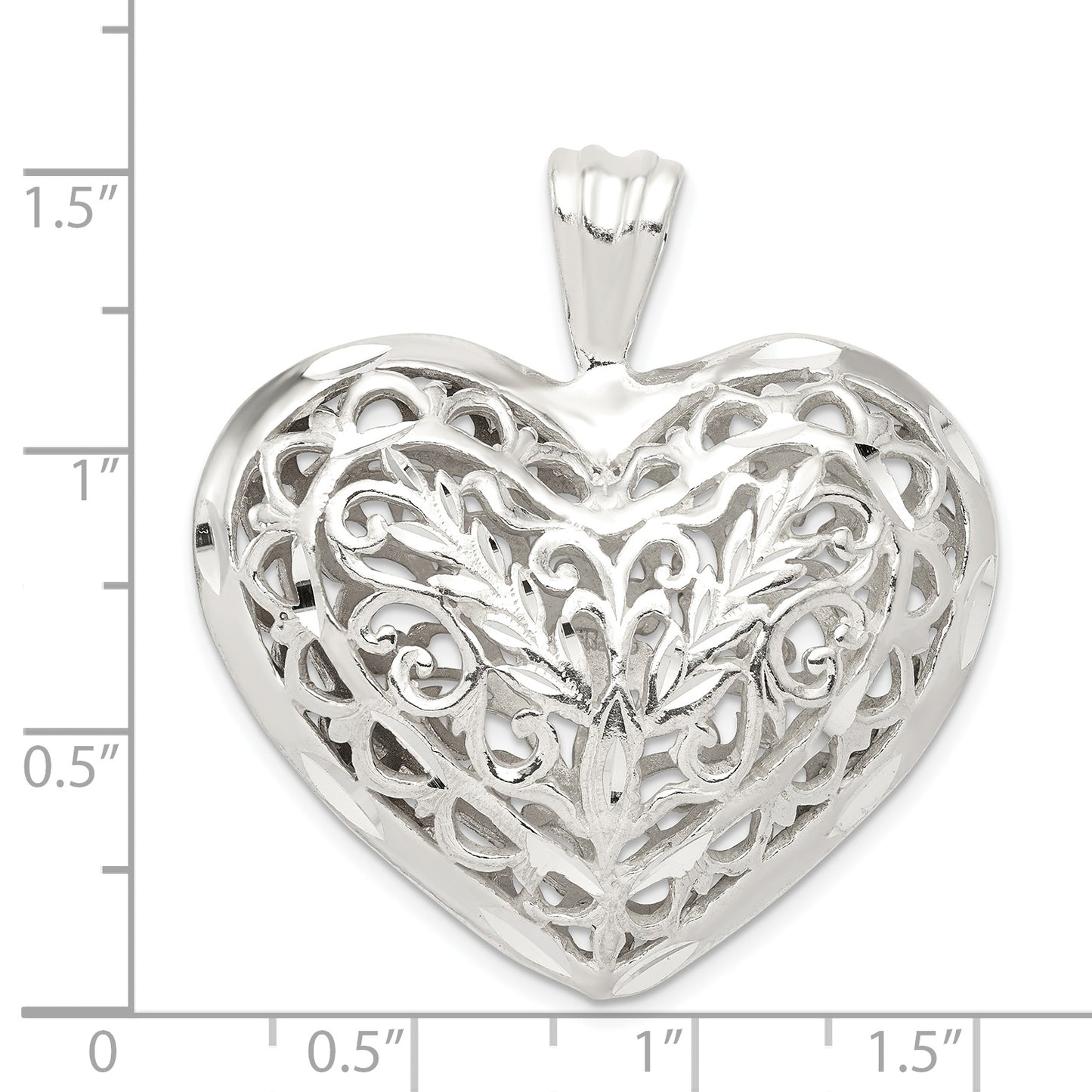 Sterling Silver Filigree Puffed Heart Pendant