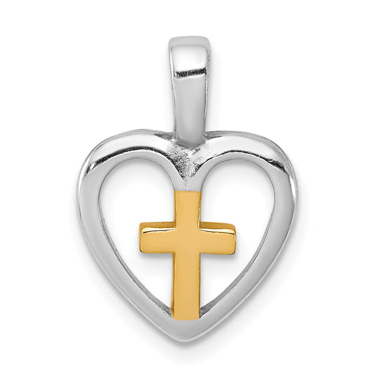 Sterling Silver Rhodium-Platedvermeil Cross Heart Pendant