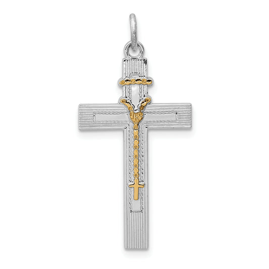 Sterling Silver Rhodium-Plated & Vermeil Rosary Cross Pendant