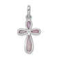 Sterling Silver Rhodium-Platedpink Mother Of Pearl Cross Pendant