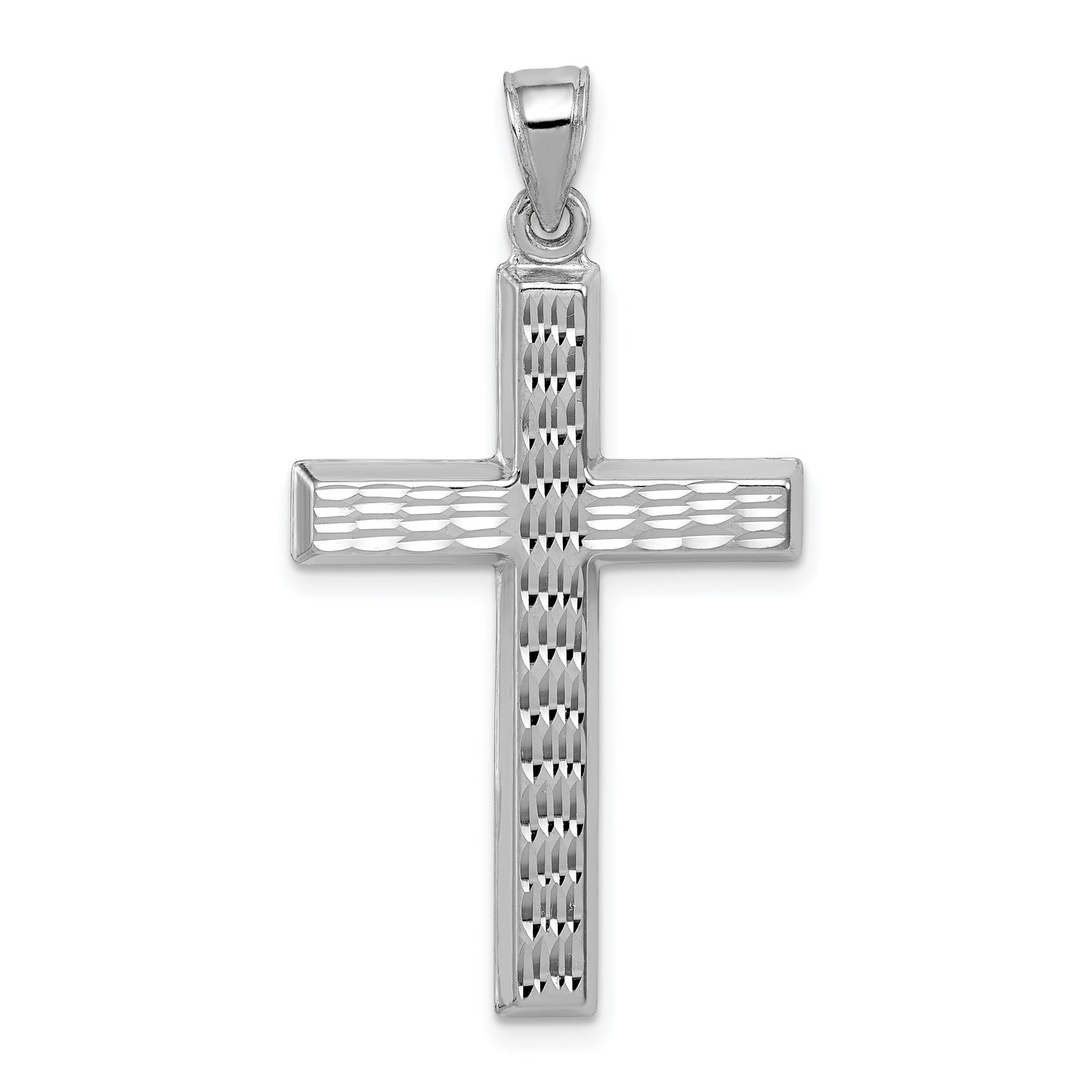 Sterling Silver Rhodium-Plated Diamond Cut Cross Pendant