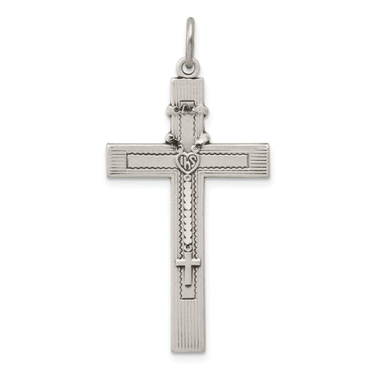 Sterling Silver Antiqued Rosary Cross Pendant