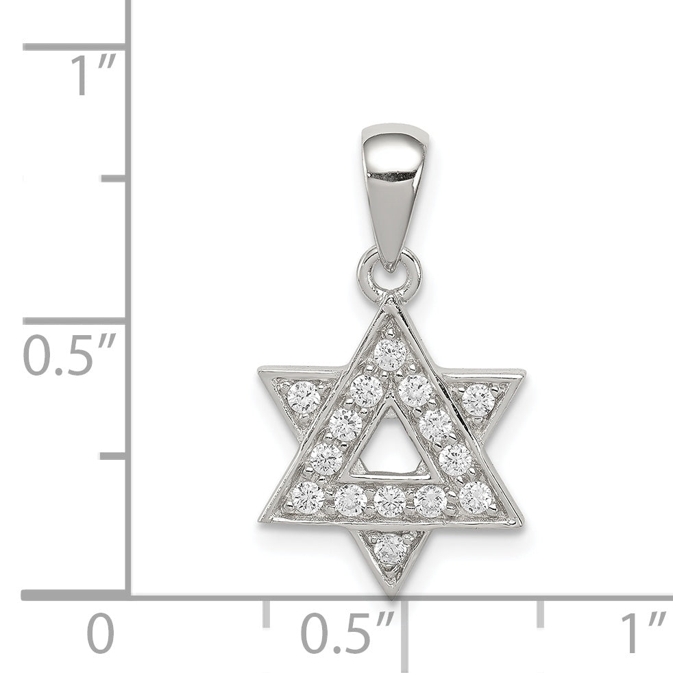 Sterling Silver Rhodium-Plated Cz Star Of David Pendant