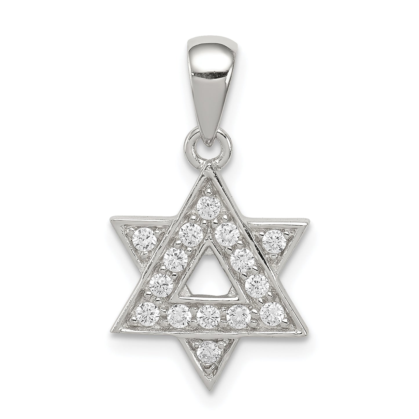 Sterling Silver Rhodium-Plated Cz Star Of David Pendant