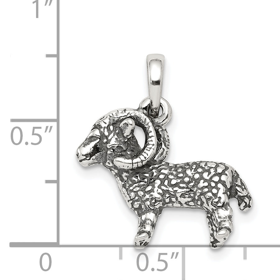 Sterling Silver Antiqued Aries Zodiac Pendant