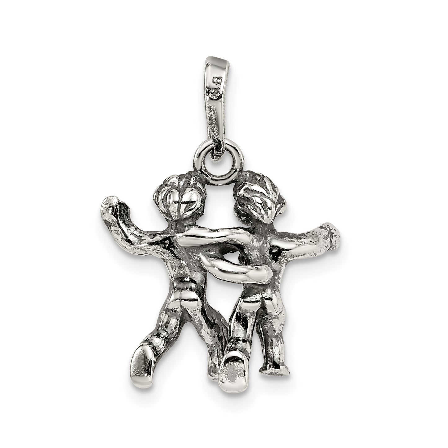 Sterling Silver Antiqued Gemini Zodiac Pendant