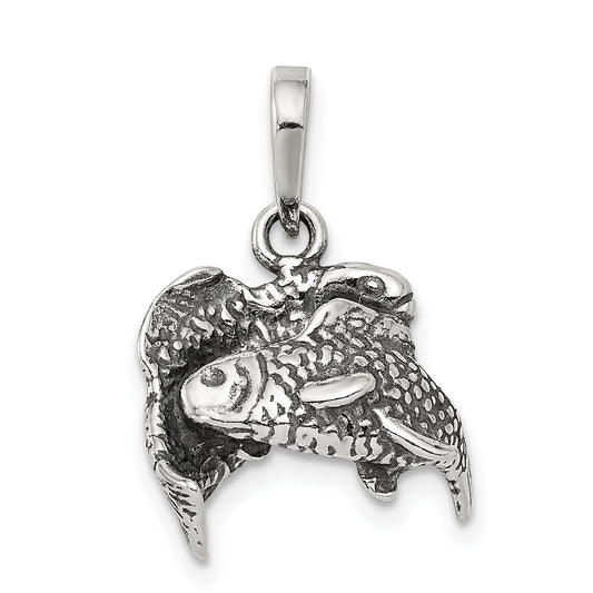 Sterling Silver Antiqued Pisces Zodiac Pendant