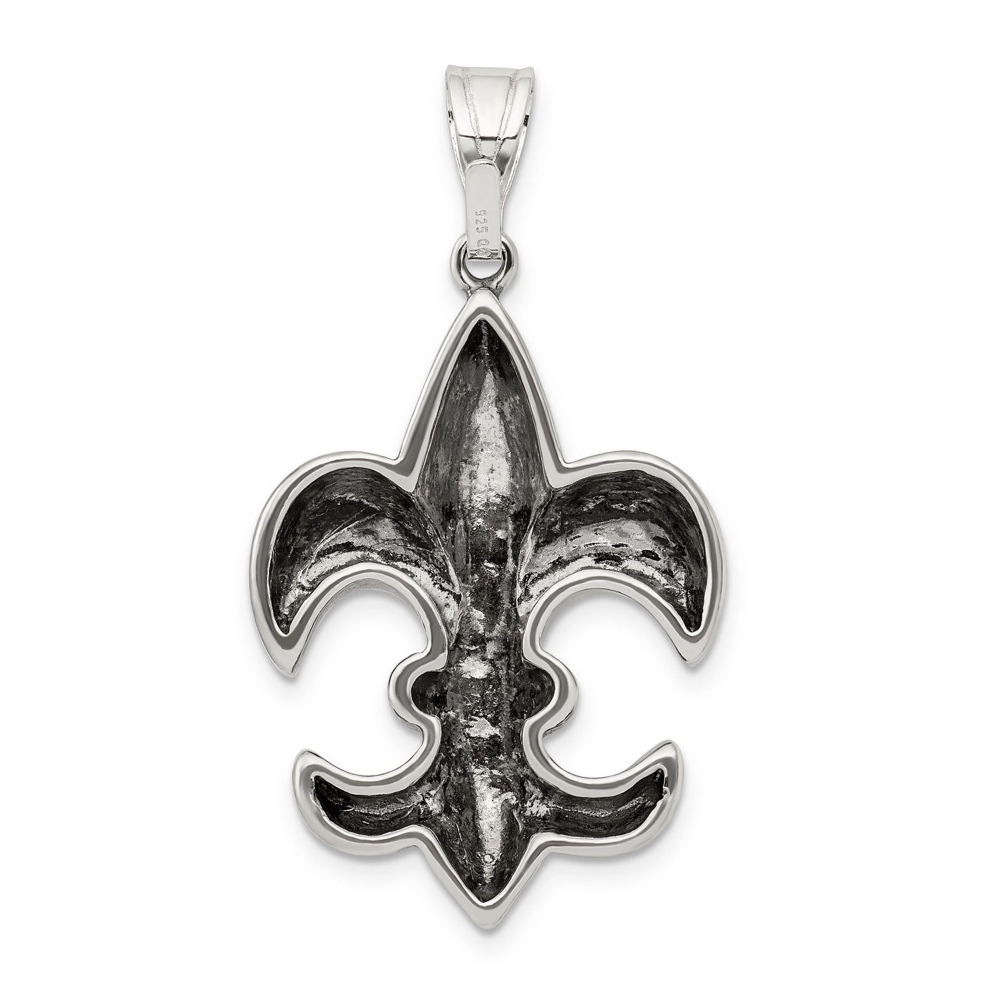 Sterling Silver Antiqued Fleur De Lis Pendant