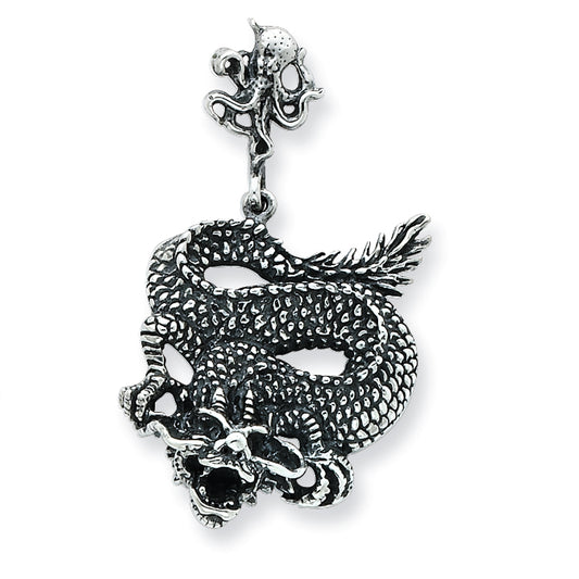 Sterling Silver Antiqued Dragon Pendant