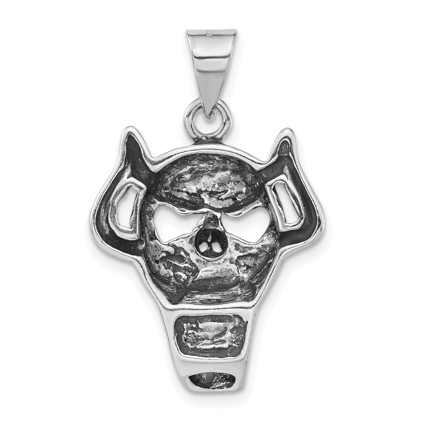 Sterling Silver Polished & Antiqued Horned Skull Pendant