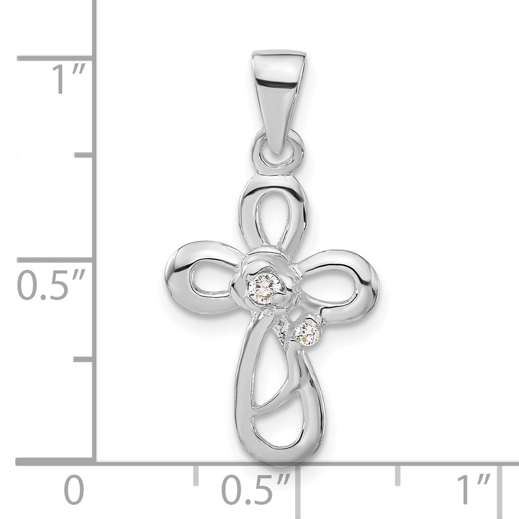 Sterling Silver Polished Cz Cross Pendant