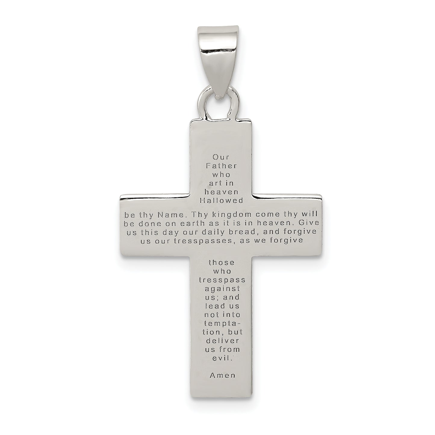 Sterling Silver Rhodium-Plated Polished Lords Prayer Cross Pendant