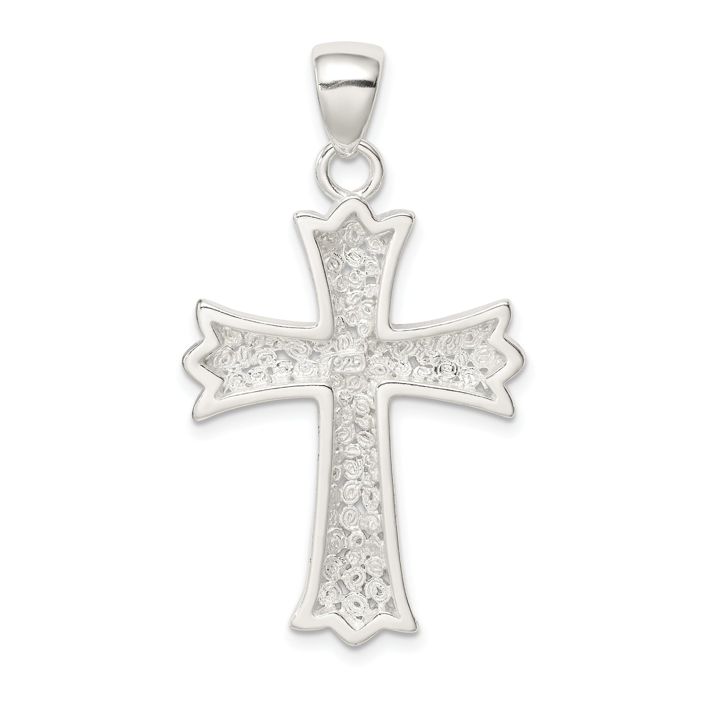 Sterling Silver Rhodium-Plated Polished Filigree Cross Pendant