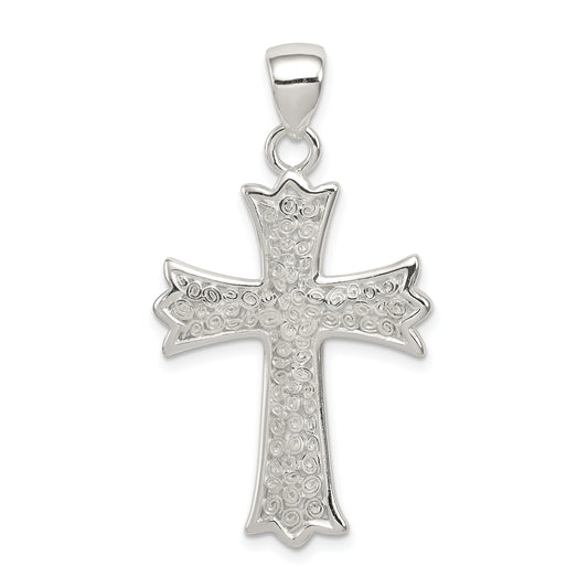 Sterling Silver Rhodium-Plated Polished Filigree Cross Pendant