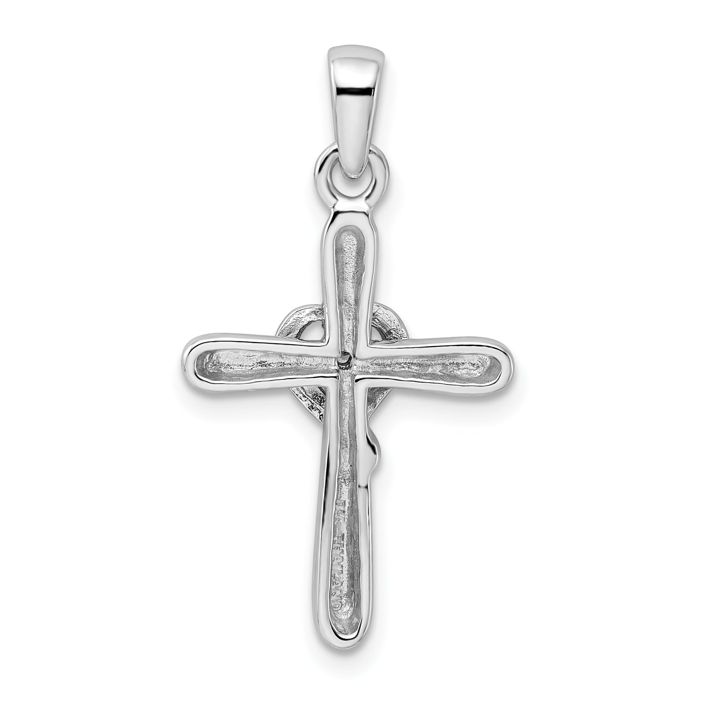 Sterling Silver Rhodium-Plated White Cz Heart Cross Pendant