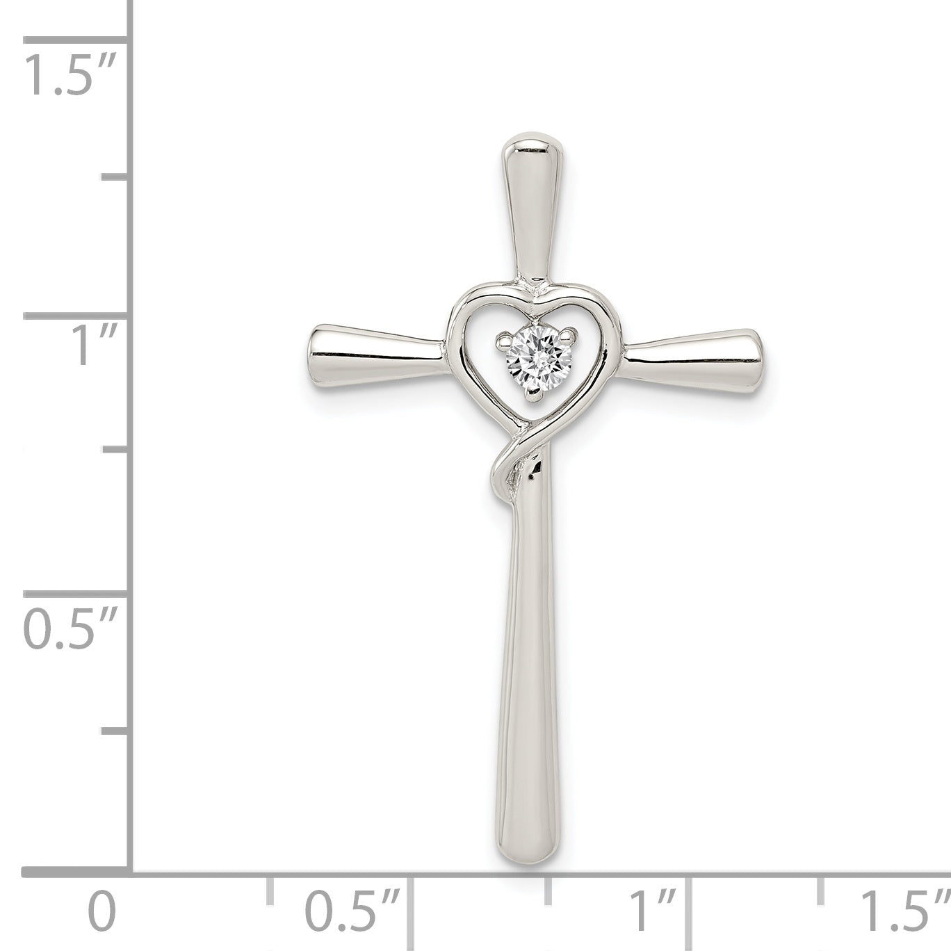 Sterling Silver Rhodium-Plated Cz In Heart Cross Pendant