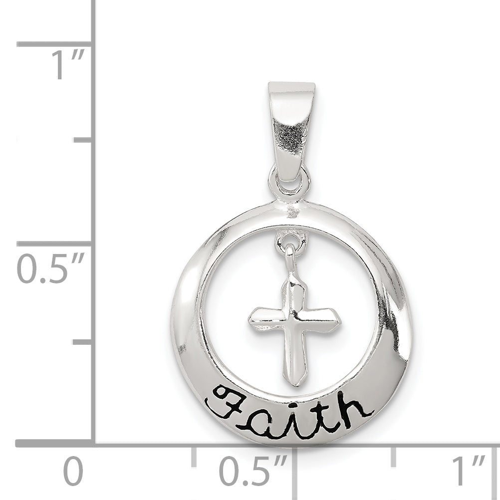 Sterling Silver Antiqued Faith W/Cross Pendant