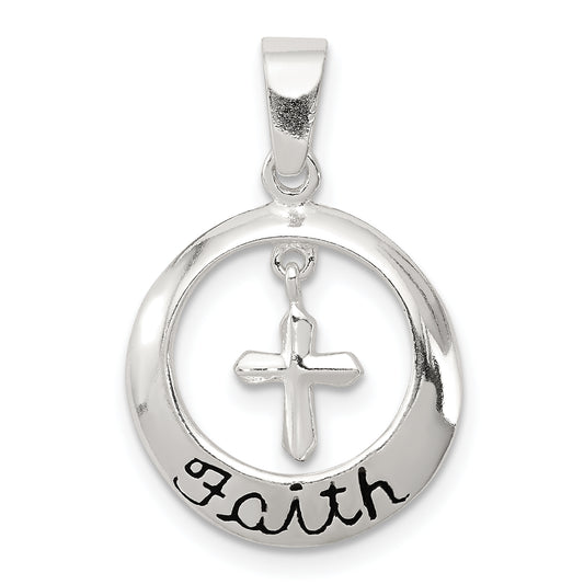 Sterling Silver Antiqued Faith W/Cross Pendant