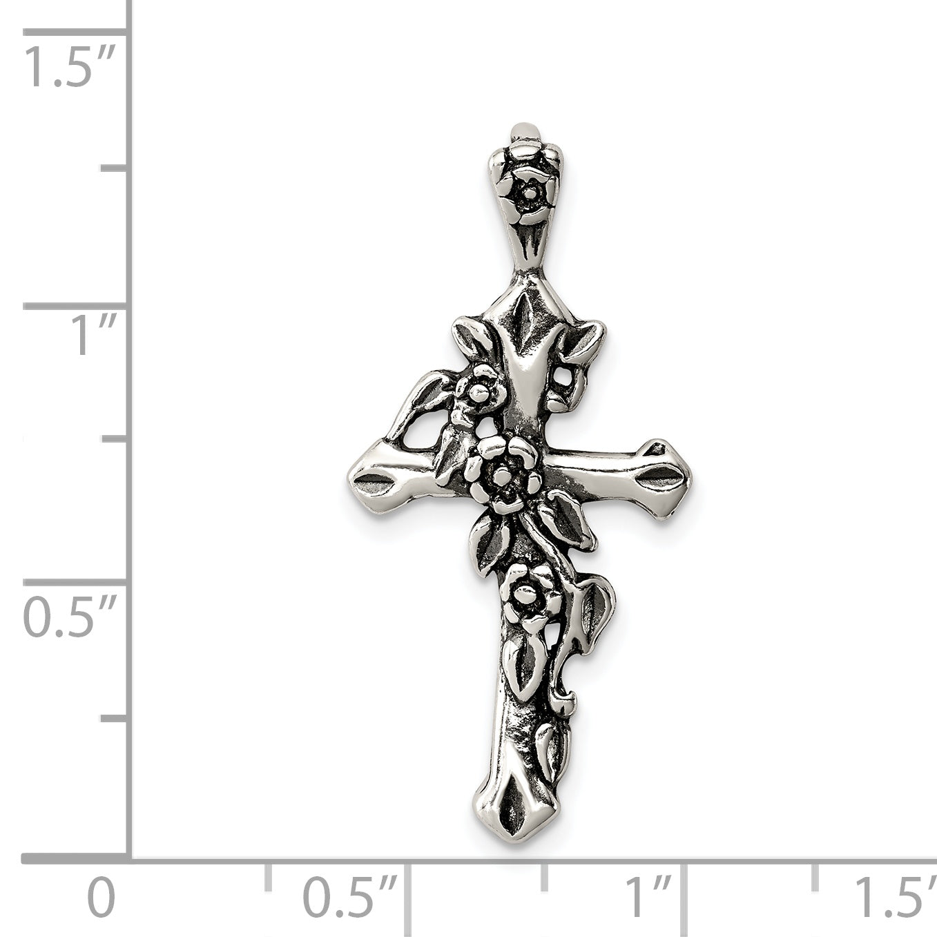 Sterling Silver Antiqued Flowered Cross Pendant