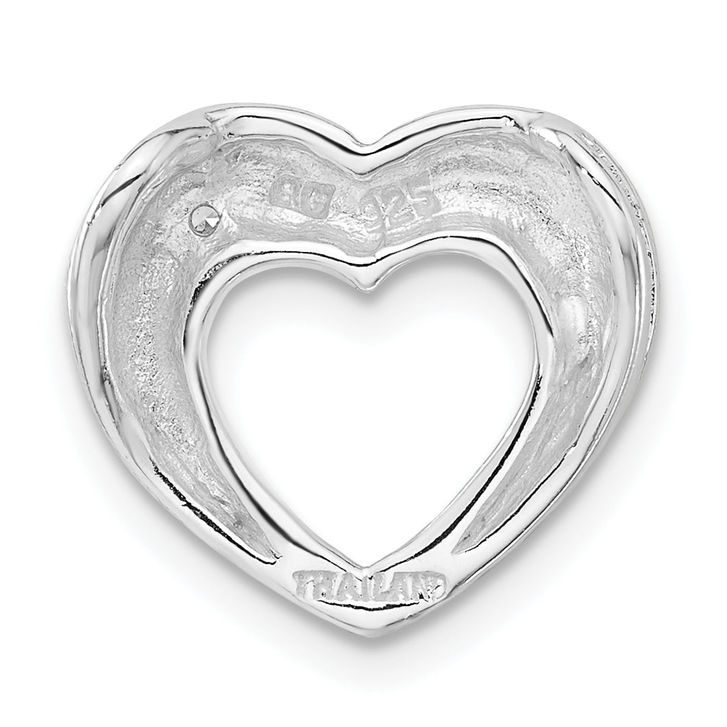 Sterling Silver Polished Heart W/ Cz Slide Pendant