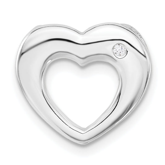 Sterling Silver Polished Heart W/ Cz Slide Pendant