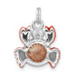 Sterling Silver Polished Orange Cz & Enameled Crab Charm