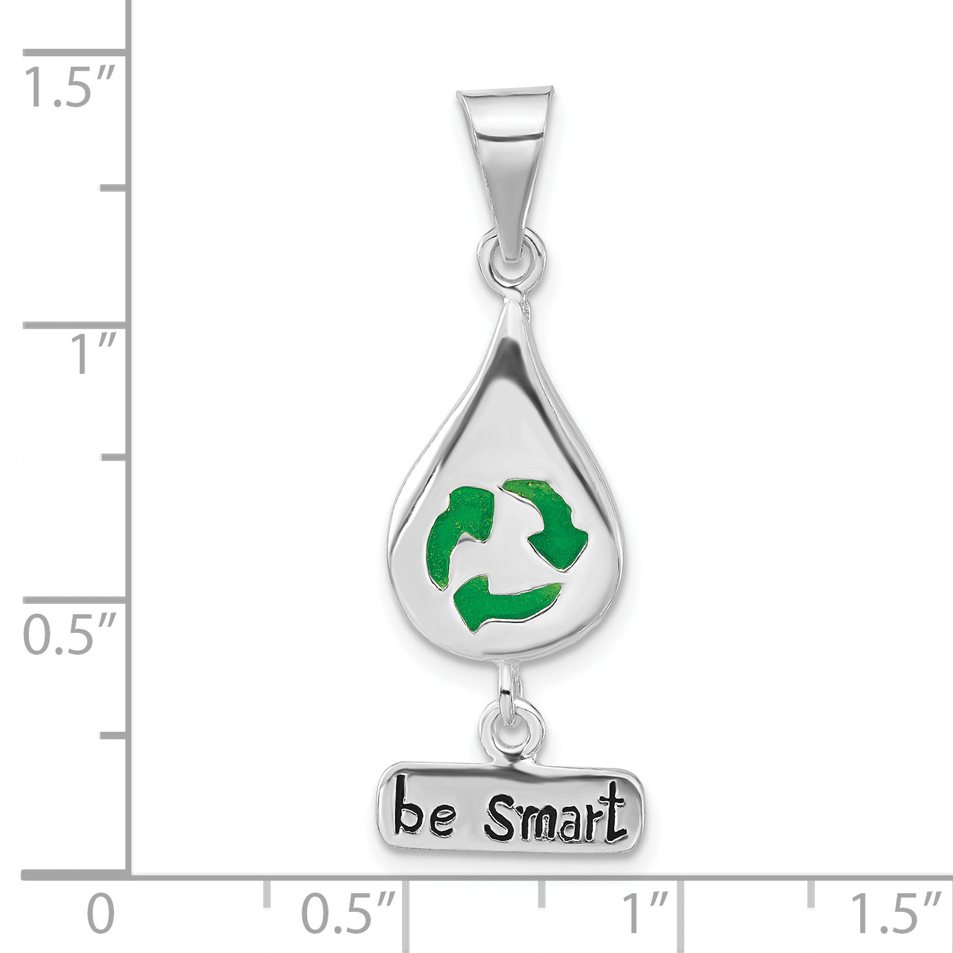 Sterling Silver Polished Enameled Recycle Teardrop Be Smart Pendant