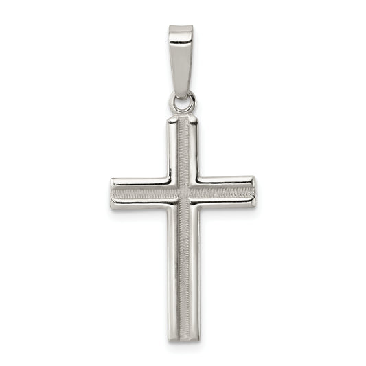 Sterling Silver Polished And Matte Finish Cross Pendant