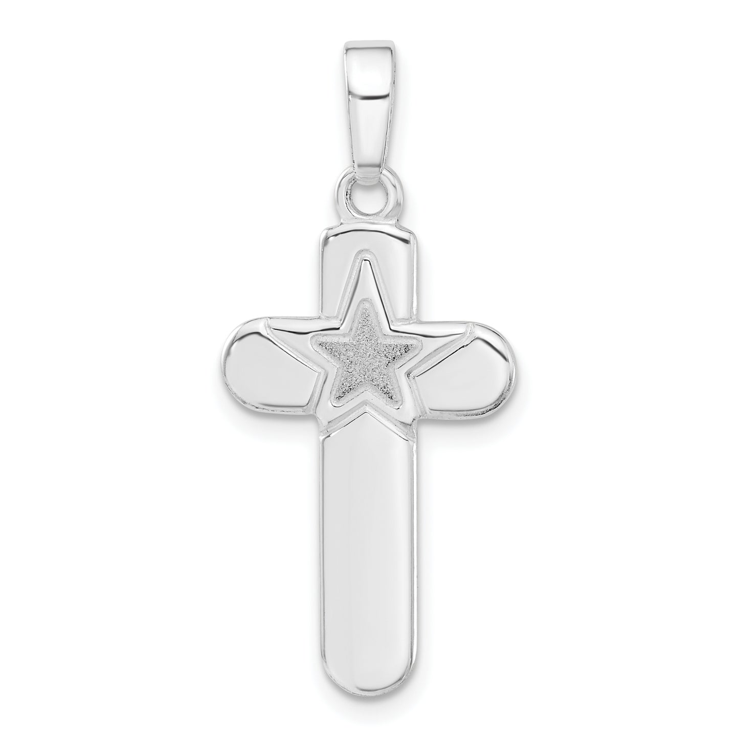 Sterling Silver Polished And Matte Finish Star Cross Pendant