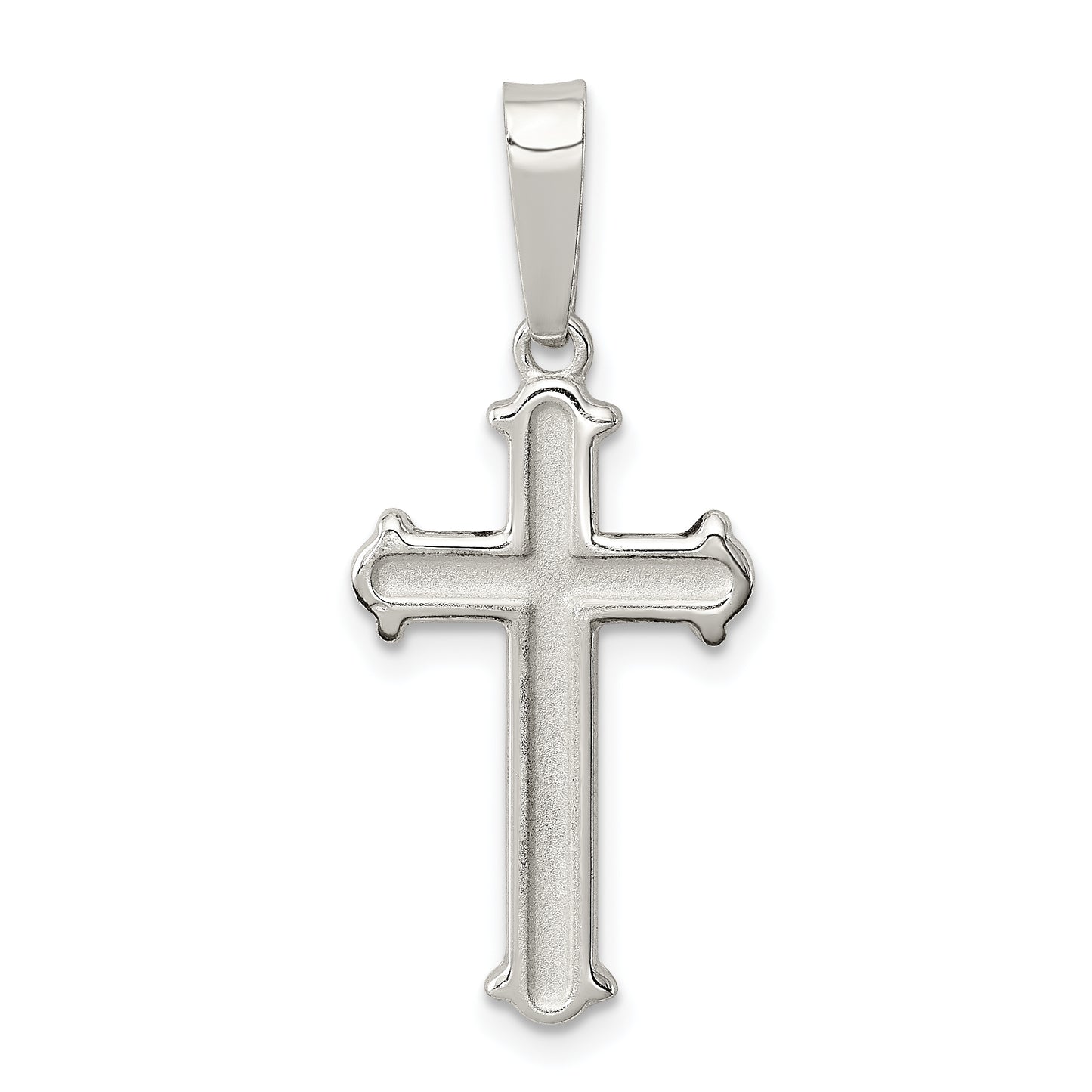 Sterling Silver Polished Matte Center Finish Cross Pendant