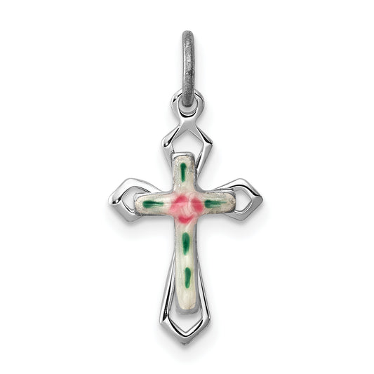 Sterling Silver Rhodium-Plated With Enamel Cross Pendant