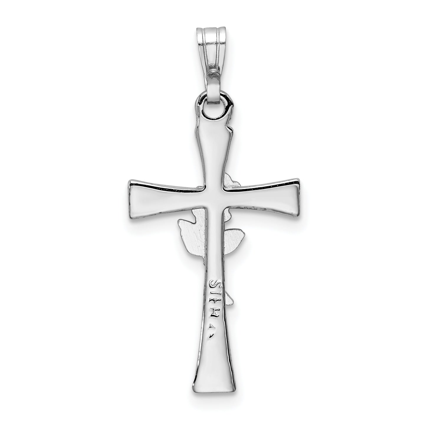 Sterling Silver Rhodium-Plated Cross With Epoxy Rose Center Pendant