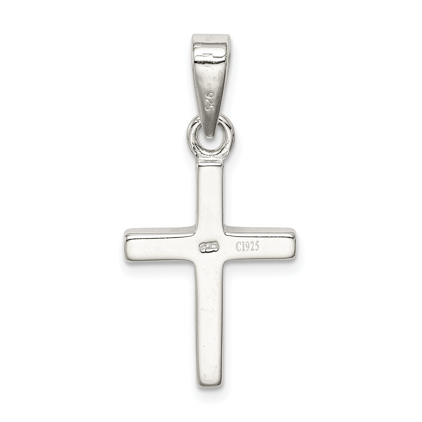 Sterling Silver Rhod-Plated Blue Inlay Created Opal Thin Cross Pendant