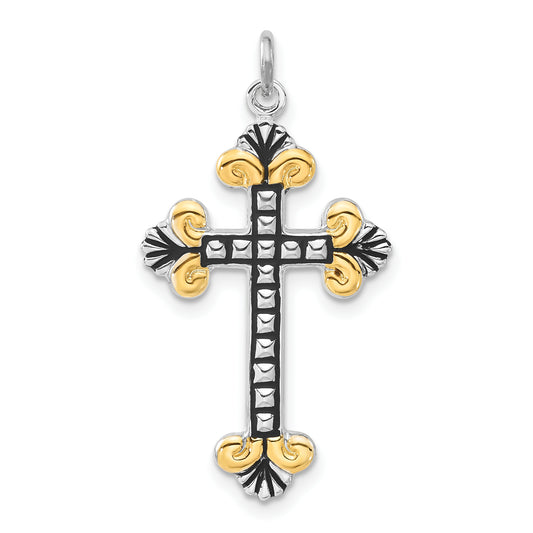 Sterling Silver Black Enamel & Gold-Tone Vermeil Cross Pendant