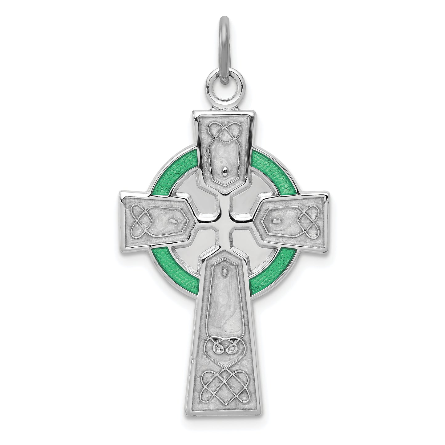 Sterling Silver Rhodium-Plated Polished Epoxy Irish Cross Pendant