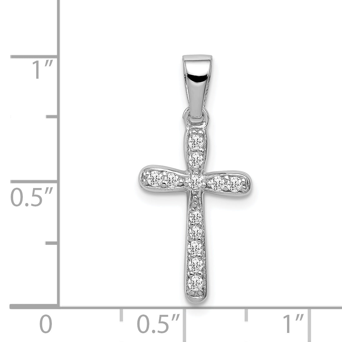 Sterling Silver Rhodium Plated Cz Cross Pendant