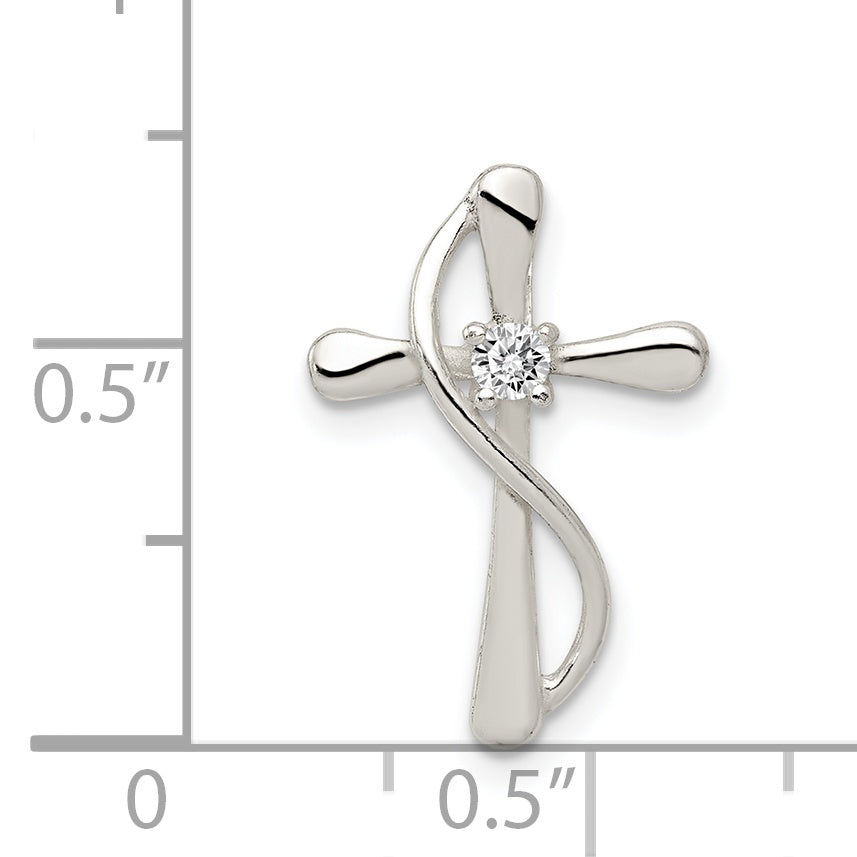 Sterling Silver Polished Cz Cross Pendant