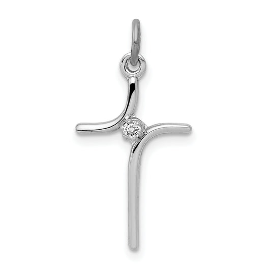 Sterling Silver Rhodium-Plated Cross With Cz Center Pendant