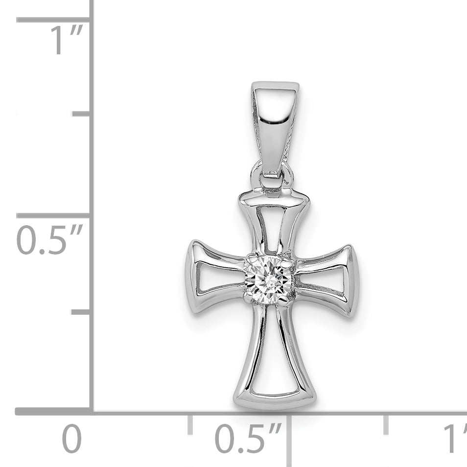 Sterling Silver Rhodium Plated Cz Open Cross Pendant