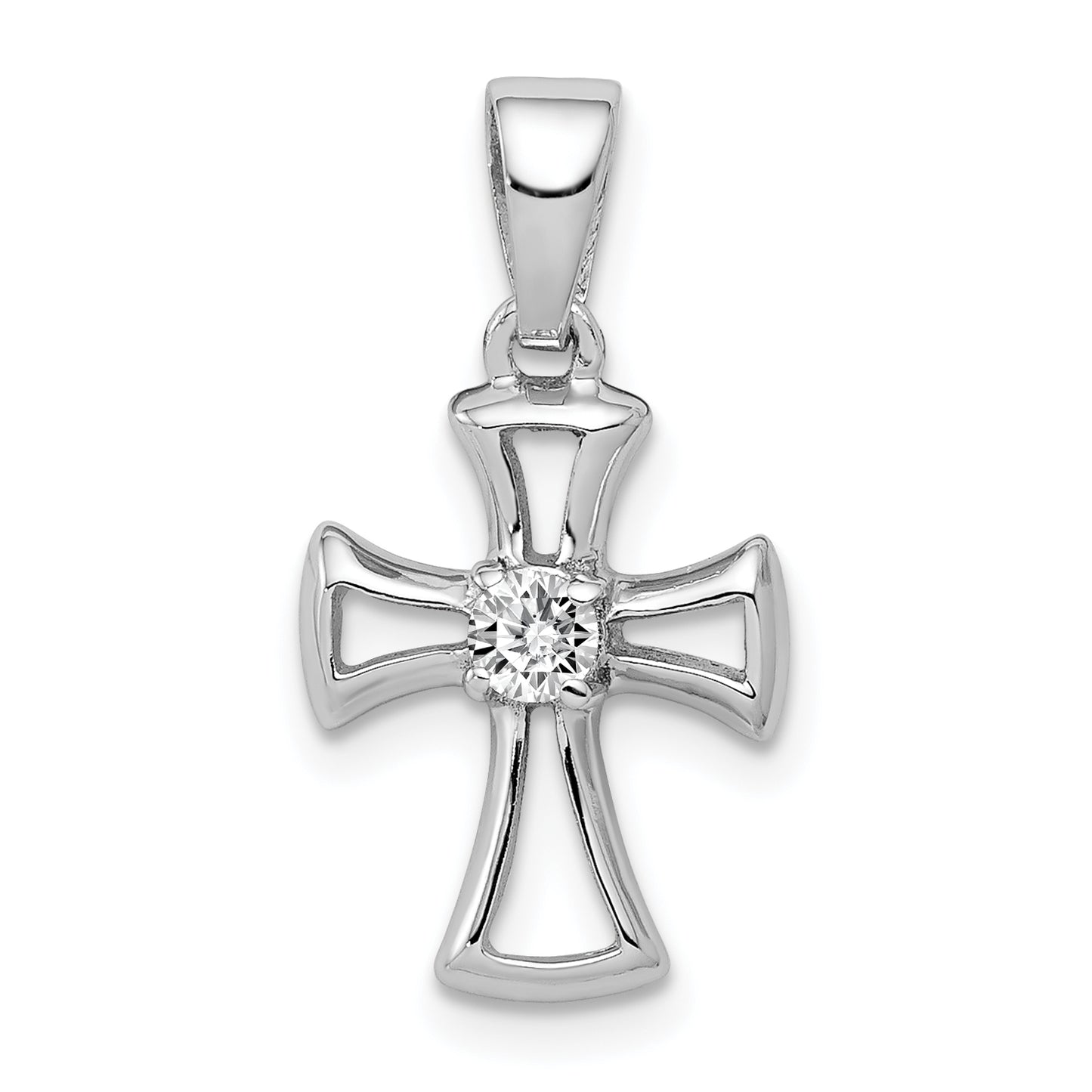 Sterling Silver Rhodium Plated Cz Open Cross Pendant