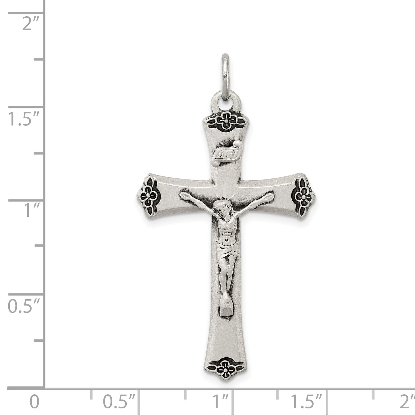 Sterling Silver Antiqued Satin Halo And Corpus Cross Pendant