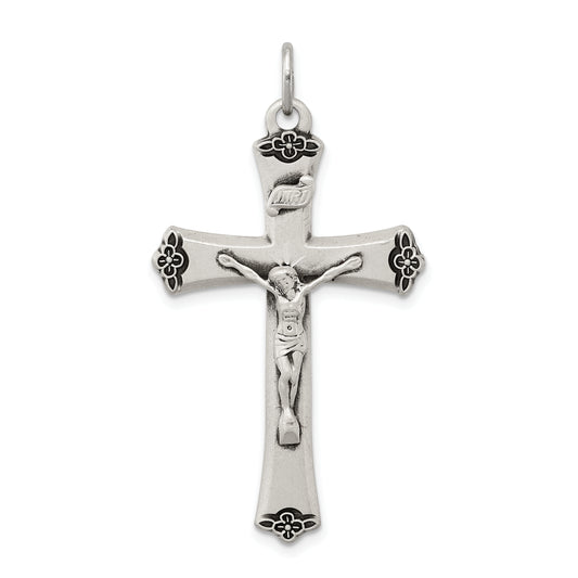 Sterling Silver Antiqued Satin Halo And Corpus Cross Pendant