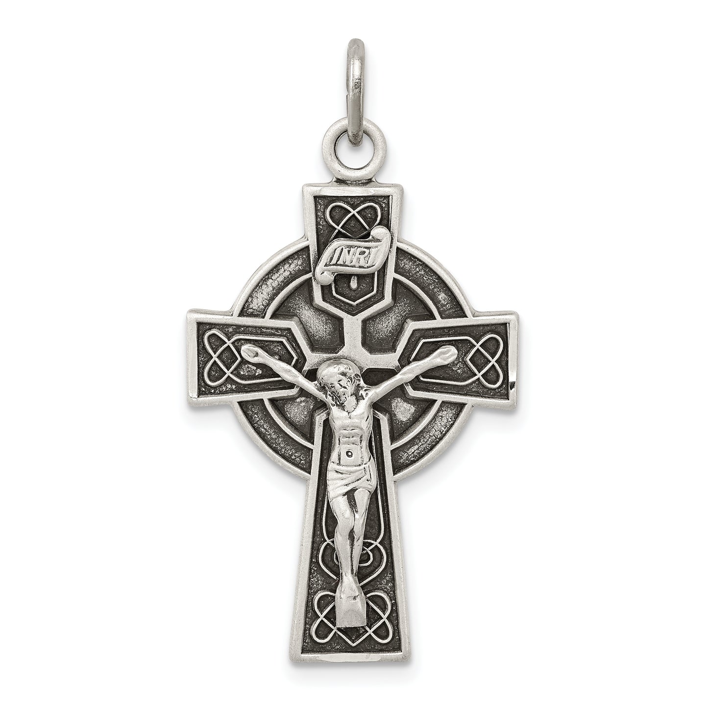 Sterling Silver Antiqued Satin Irish Crucifix Cross Pendant