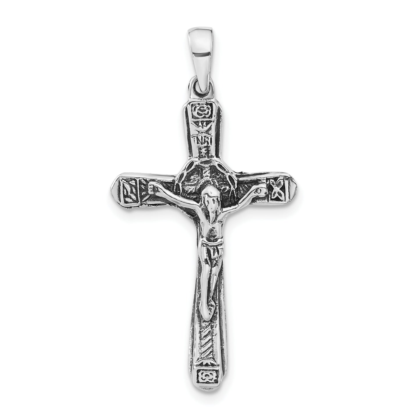 Sterling Silver Polished & Antiqued Crucifix Pendant