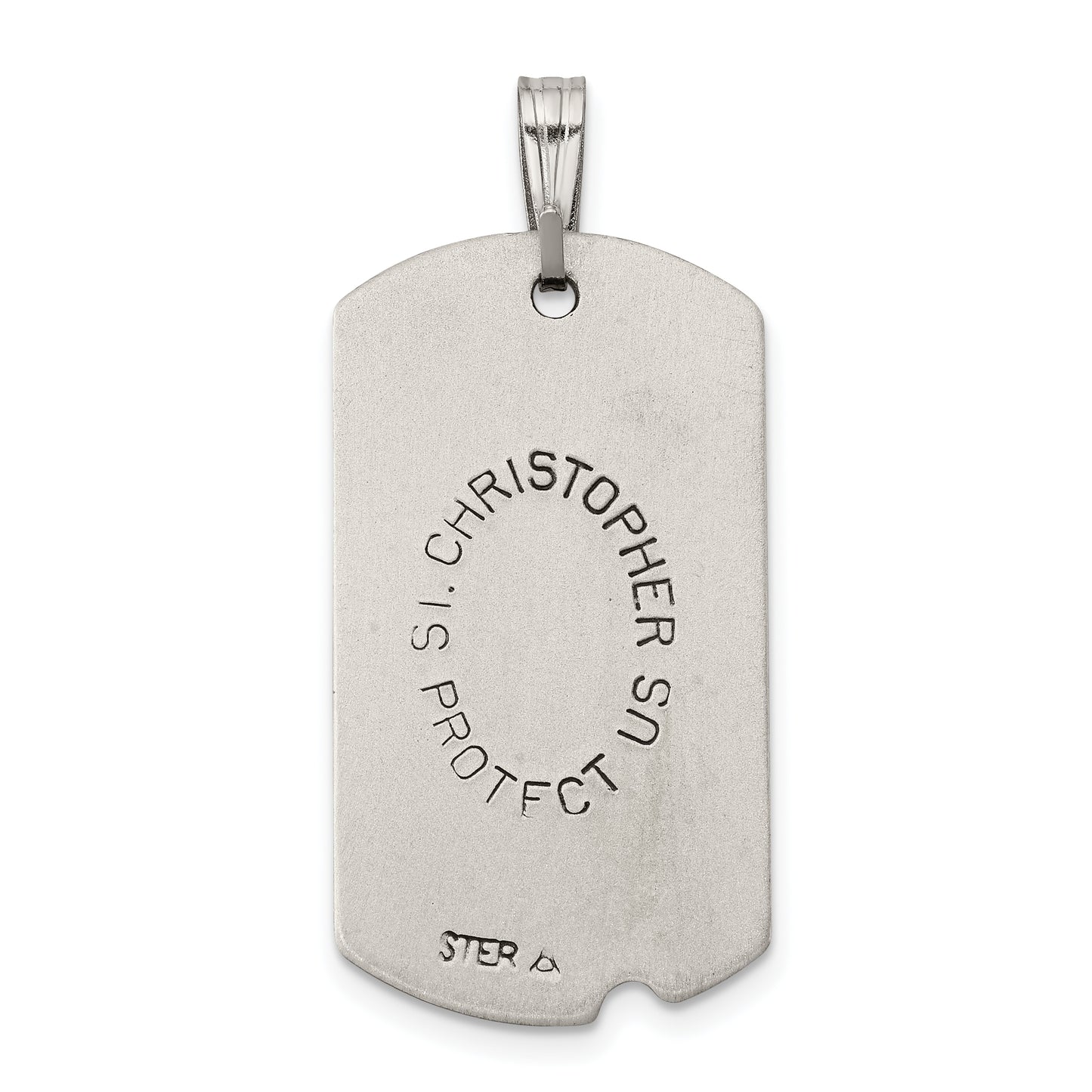 Sterling Silver Satin Antiqued St. Christopher Dog Tag Pendant