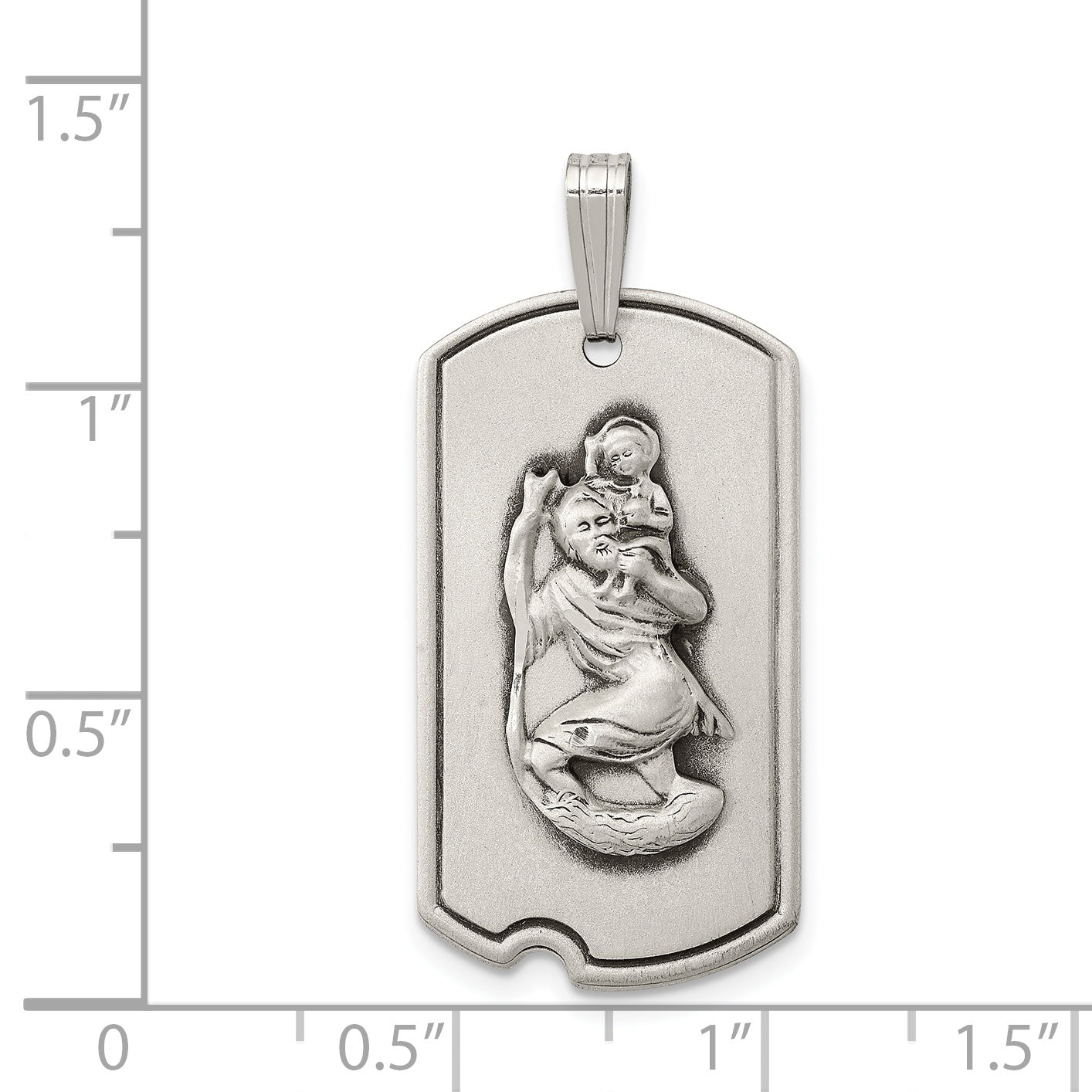 Sterling Silver Satin Antiqued St. Christopher Dog Tag Pendant