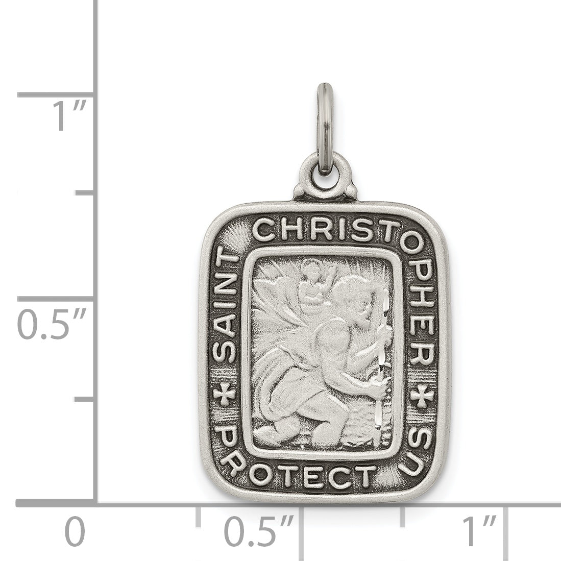 Sterling Silver Antiqued Square St. Christopher Medal Pendant