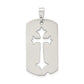 Sterling Silver Satin Antiqued Dog Tag With Cut Out Cross Pendant