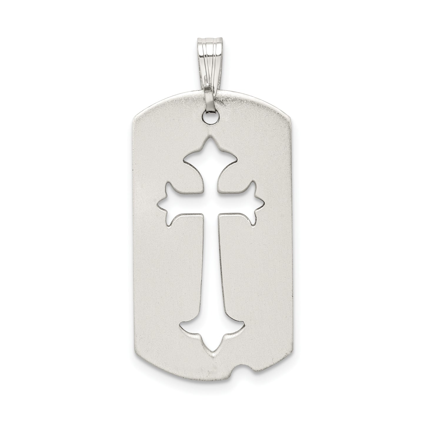 Sterling Silver Satin Antiqued Dog Tag With Cut Out Cross Pendant